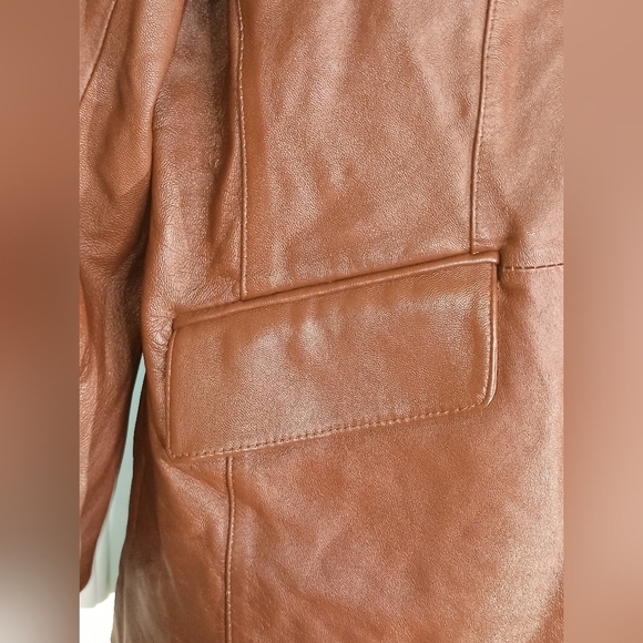 PAMELA MCCOY Vintage Winter Work Brown butterly Leather Jacket Blazer M (#1,210) - Picture 4 of 11
